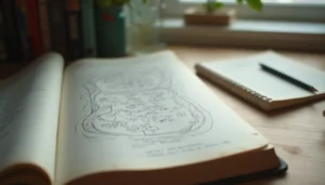 Cuaderno de biología con un esquema dibujado de una célula procariota sobre una mesa de estudio.