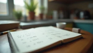 Cuaderno con ejercicios manuscritos sobre descomposición decimal y factores primos.