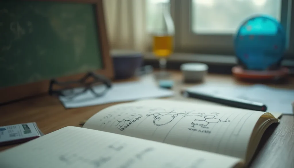 Cuaderno con estructuras de Lewis dibujadas junto a material de estudio de química