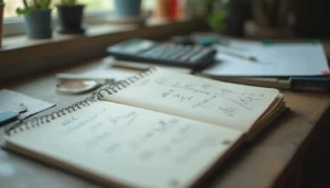 Cuaderno con apuntes y dibujos de la recta real sobre una mesa de estudio